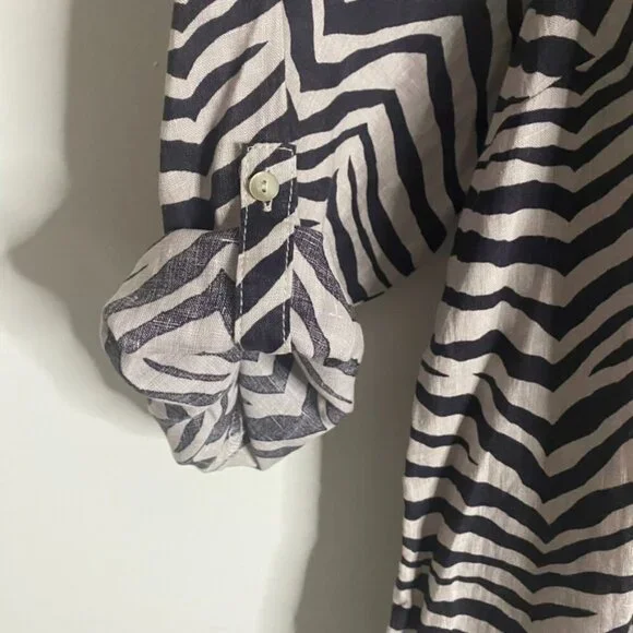 (2) Tahari linen tunic blouses 3X green brown stripe - Picture 8 of 12